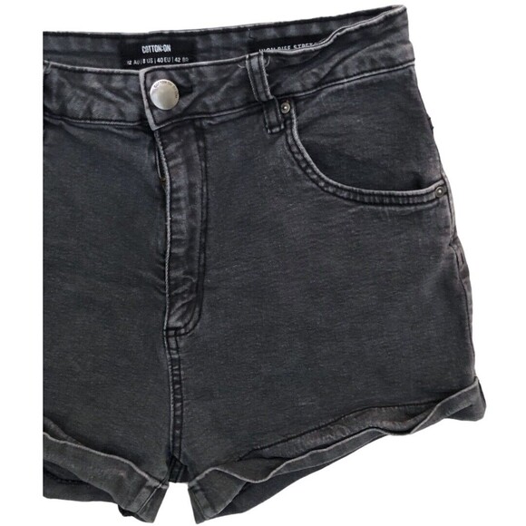 Cotton On Denim Shorts Black Size 8 High Rise Stretch Cuffed Cutoff Jean Shorts - Picture 3 of 10